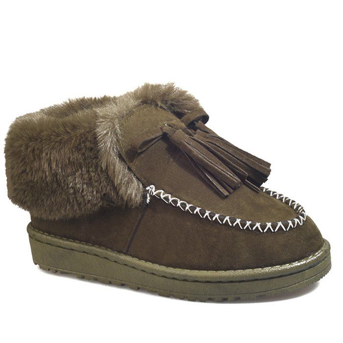 

Faux Fur Stitch Tassels Ankle Boots, Green