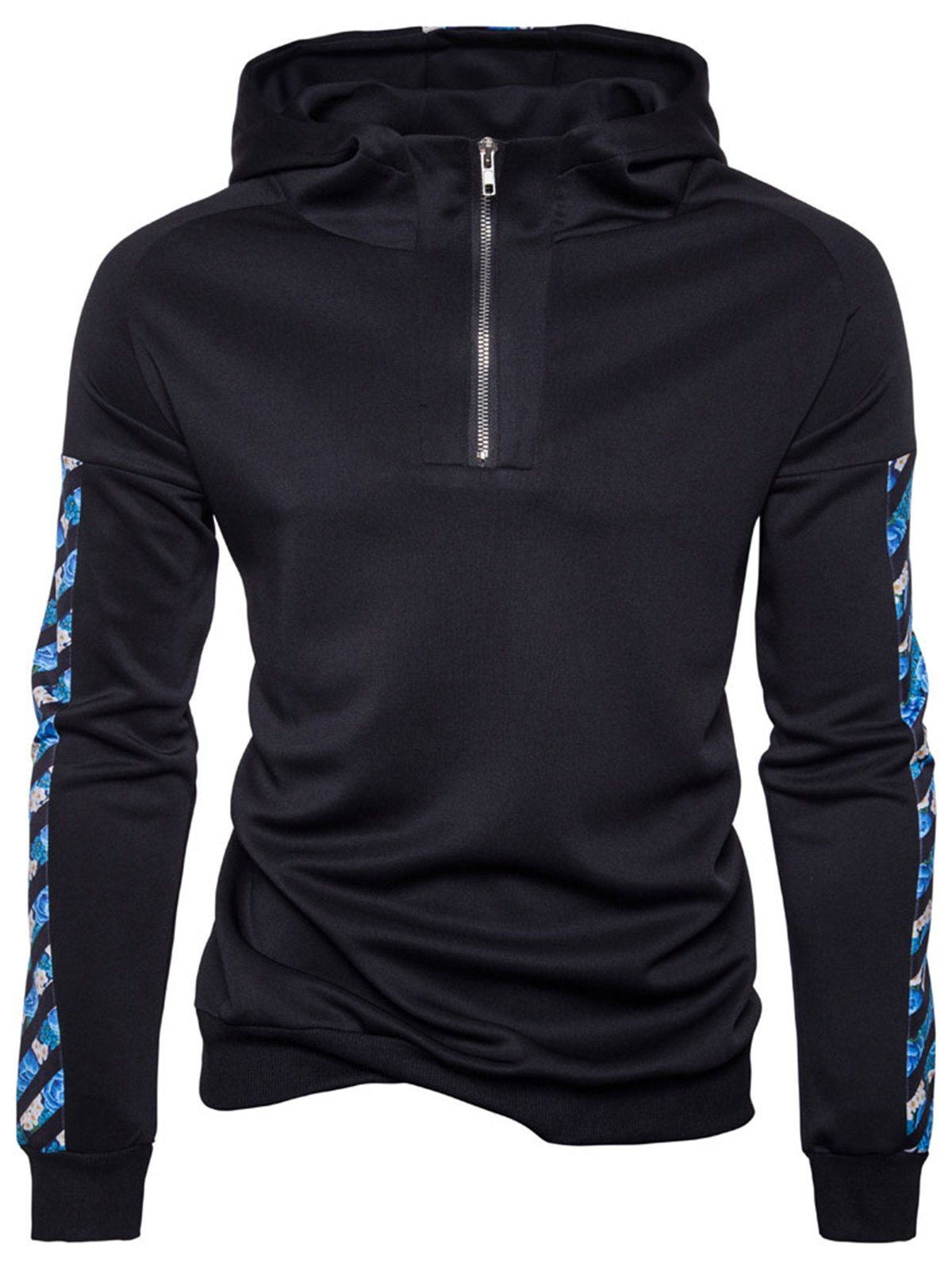 

Floral Print Half Zip Hoodie, Black