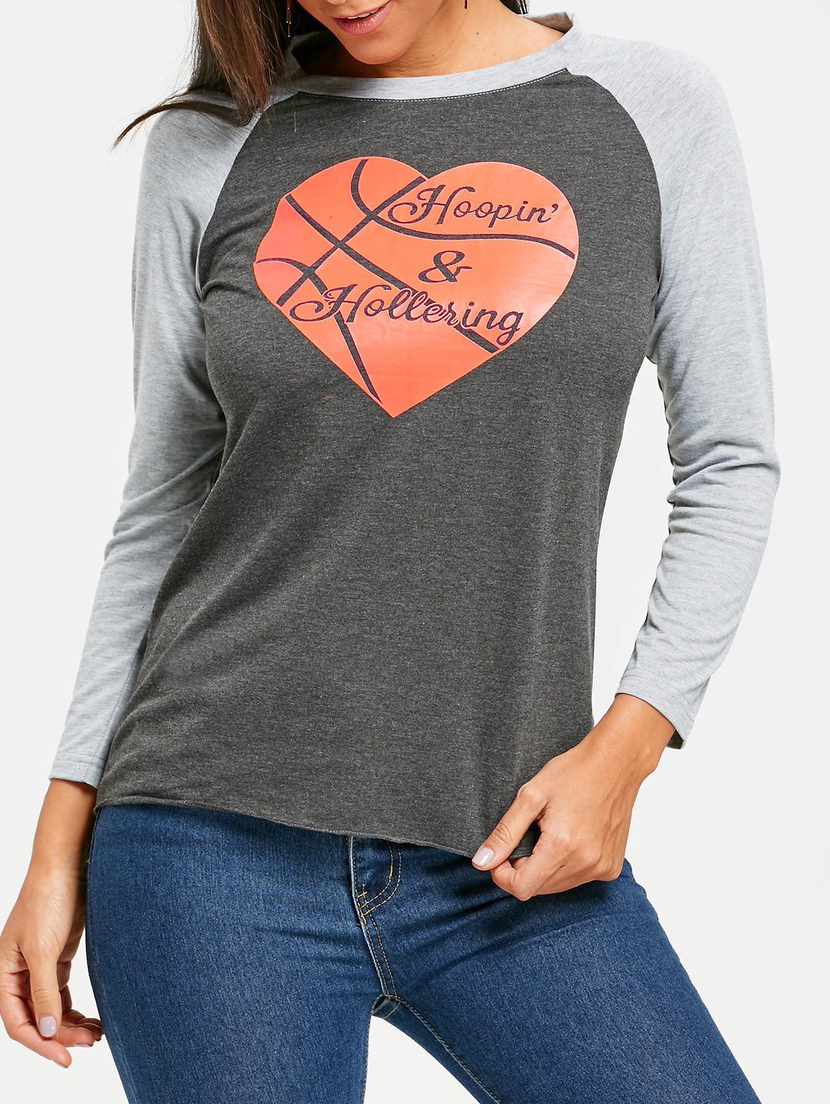 

Graphic Print Raglan Long Sleeve Tee, Deep gray