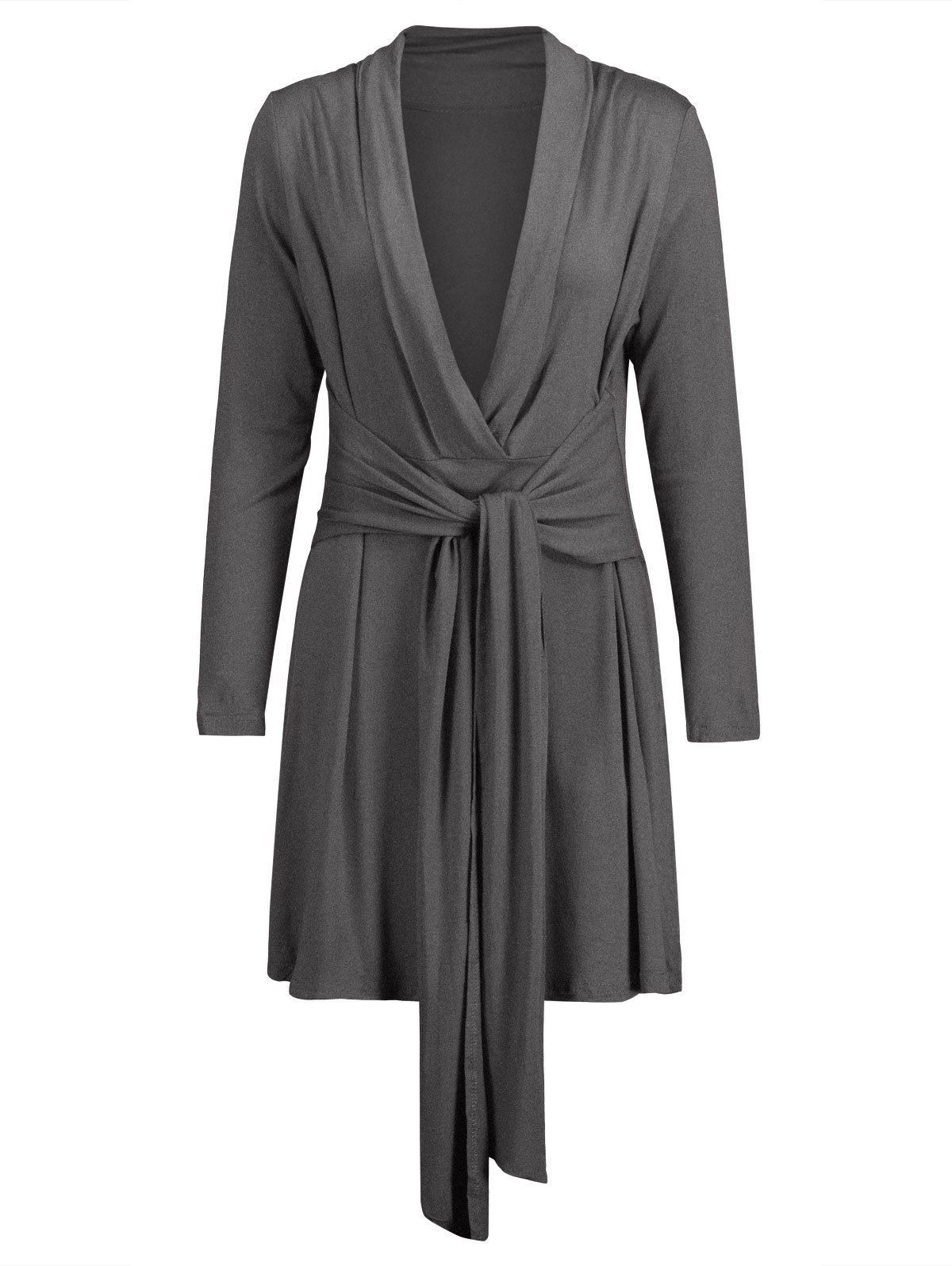 

Surplice Belted Long Blouse, Gray