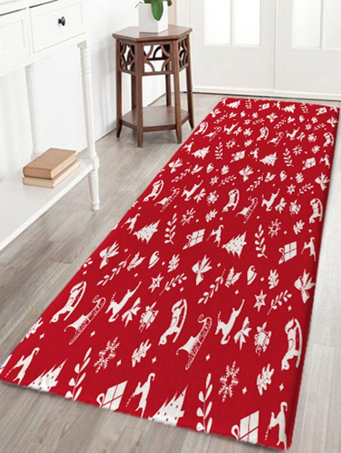 

Christmas Elements Print Skidproof Flannel Bath Mat, Red