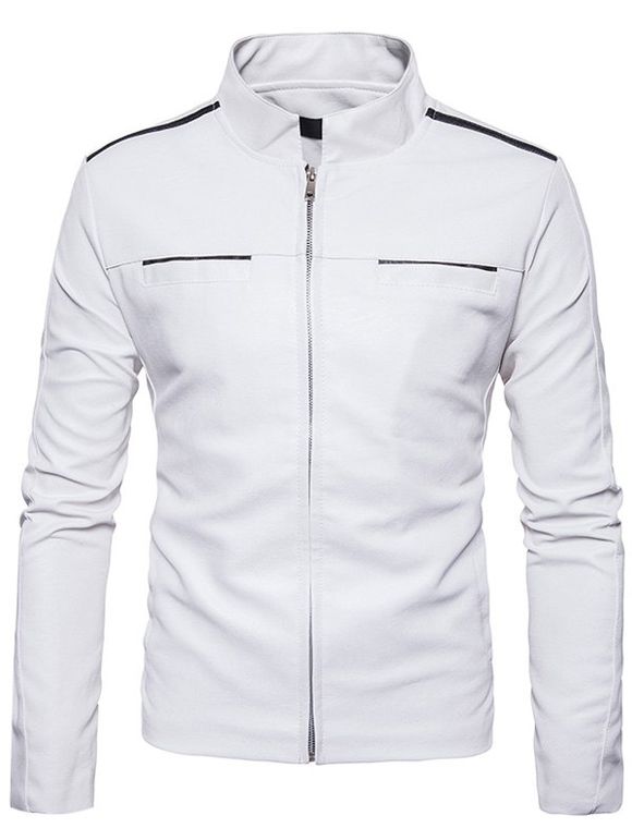 Veste zippée en Simili Cuir avec Bordure - Blanc XL