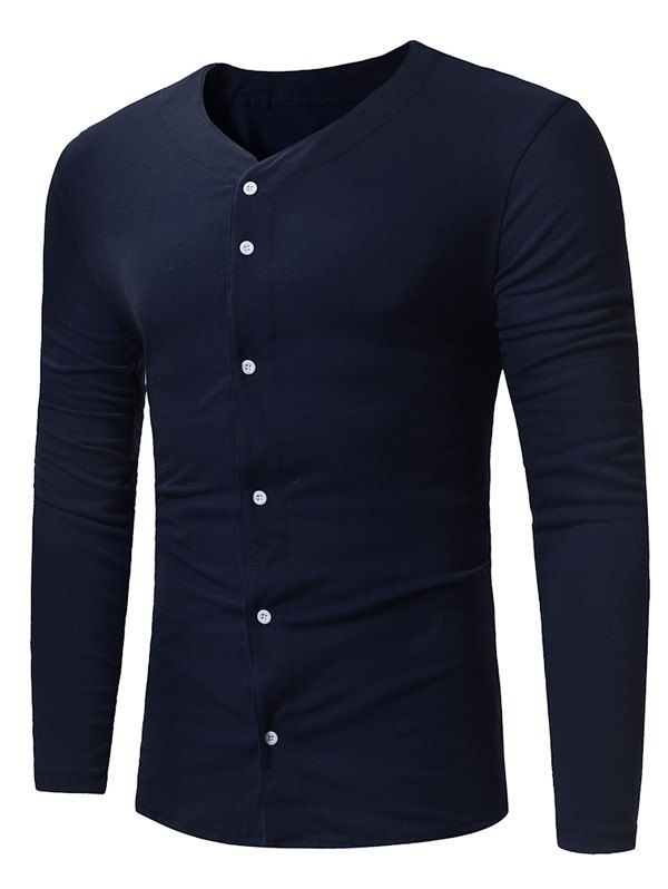 

V Neck Button Up T-shirt, Cadetblue