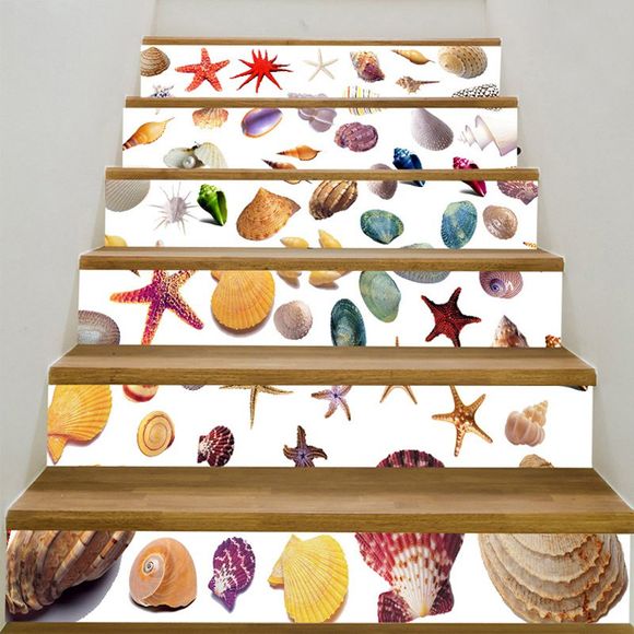 Autocollants D'escalier Motif Coquillages et Etoiles de Mer Amusants - coloré 100*18CM*6PCS