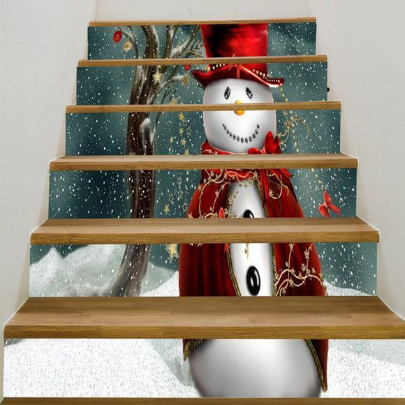 Autocollants d'Escalier Motif Boules de Noël et Bonhomme de Neige Souriant - coloré 100*18CM*6PCS