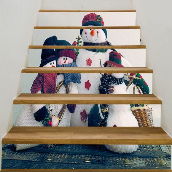 Autocollants D'escaliers à Motif Boules de Noël et Famille de Bonhomme de Neige - coloré 100*18CM*6PCS