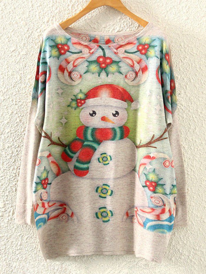 

Christmas Dolman Sleeve Snowman Print Knitwear, Beige