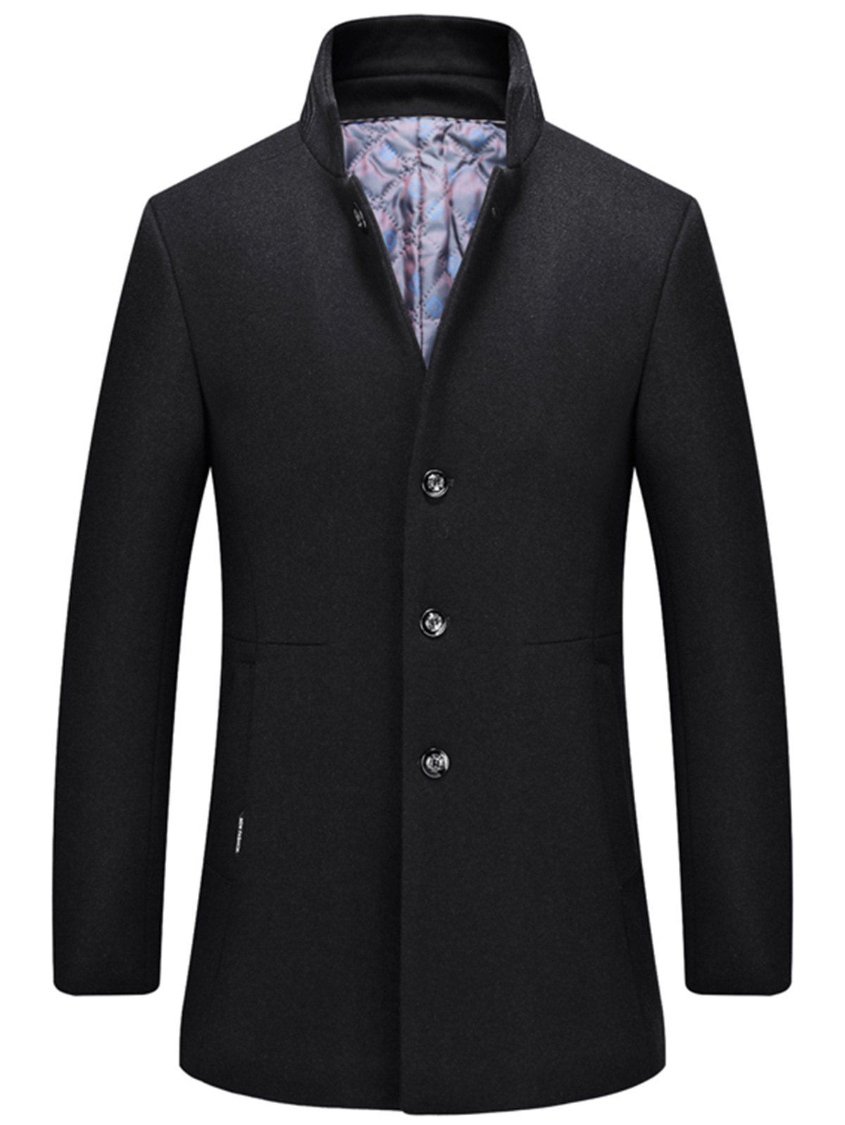 

Slim Fit Single Breasted Wool Blend Coat, Black
