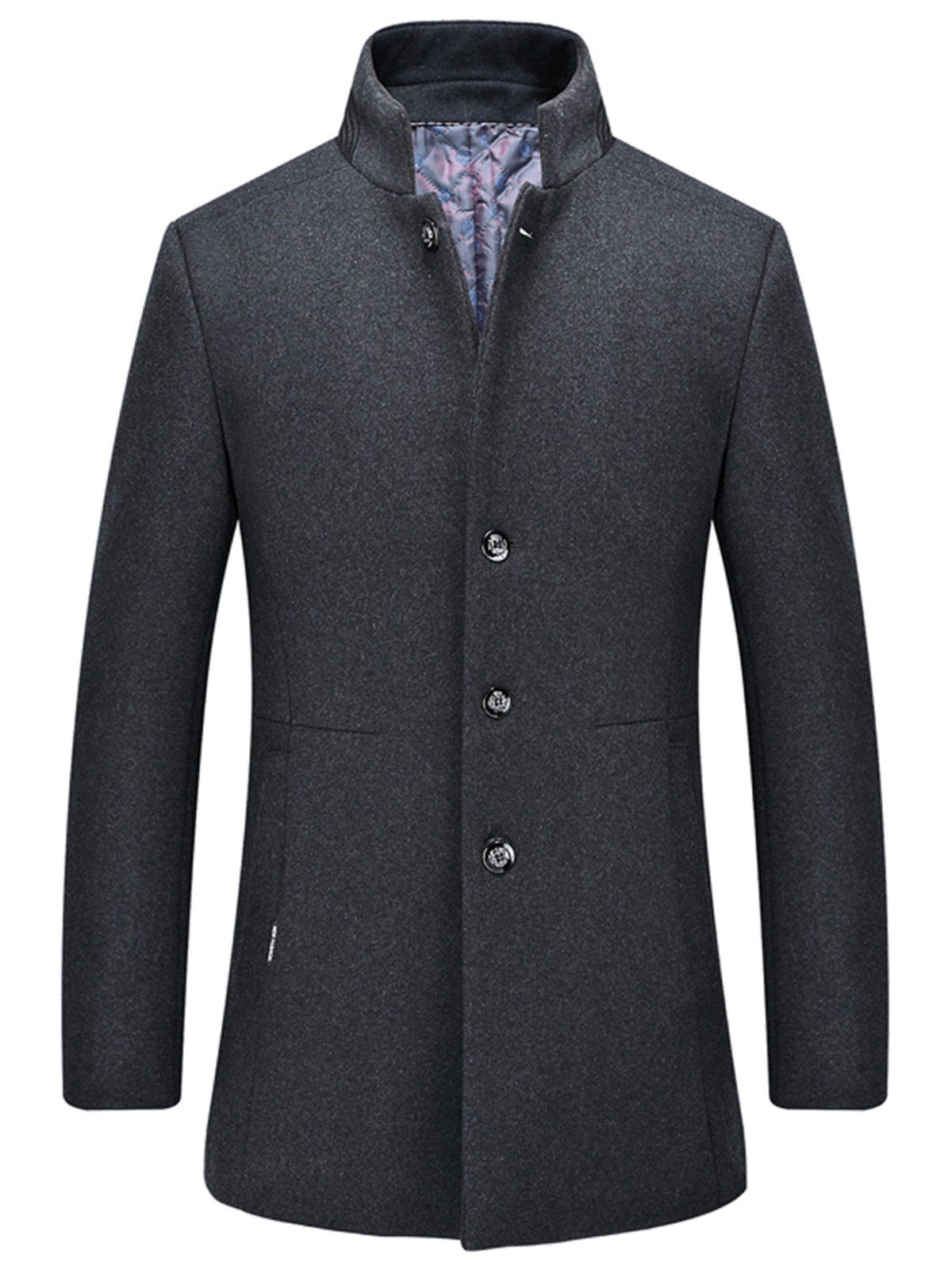 

Slim Fit Single Breasted Wool Blend Coat, Gray