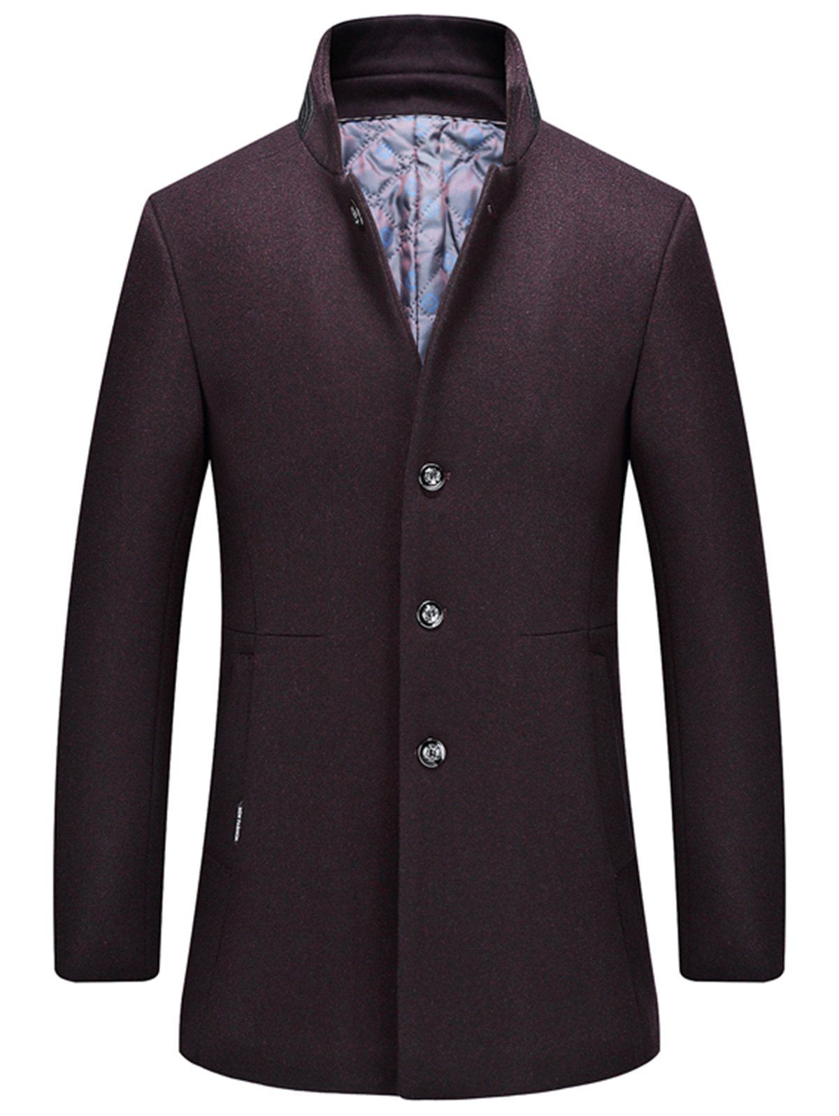 

Slim Fit Single Breasted Wool Blend Coat, Wine red