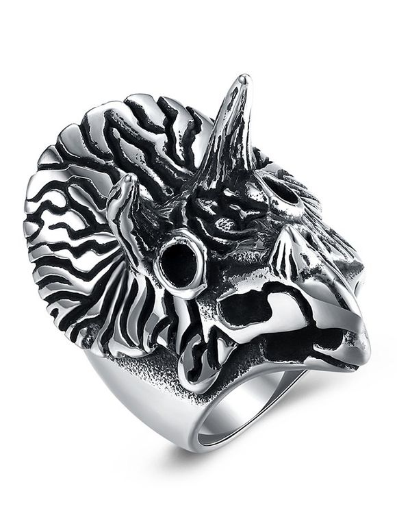 Triceratops sculptant l'anneau en acier titanique de style gothique - Noir 8