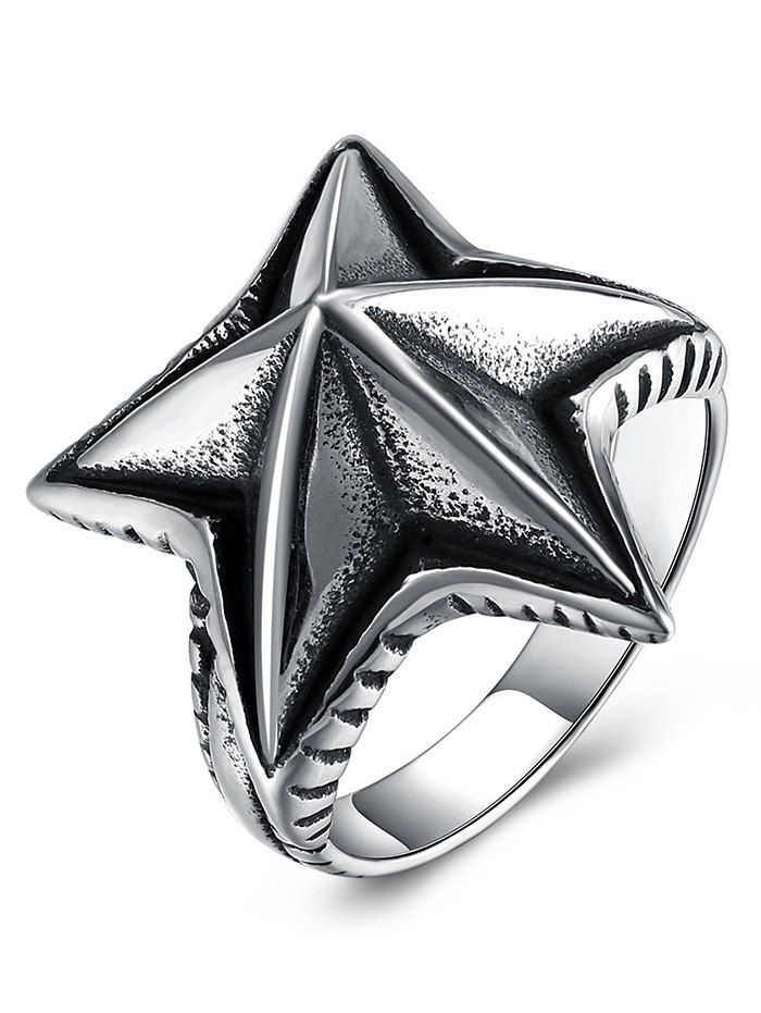 

Cool Angular Star Carving Embellished Stainless Steel Ring, Black