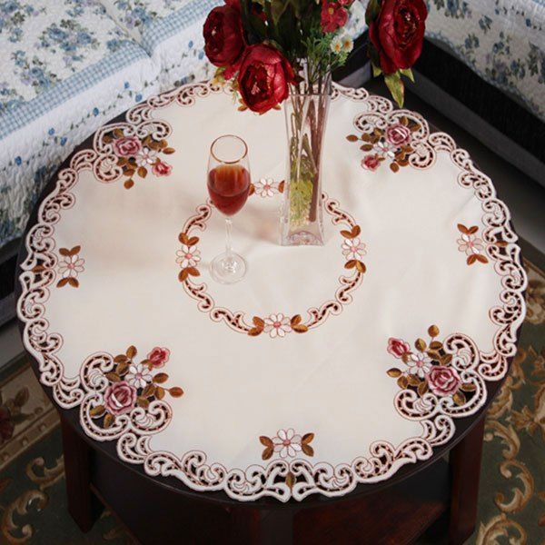 

Kitchen Product Satin Round Embroidered Table Cloth, Palomino