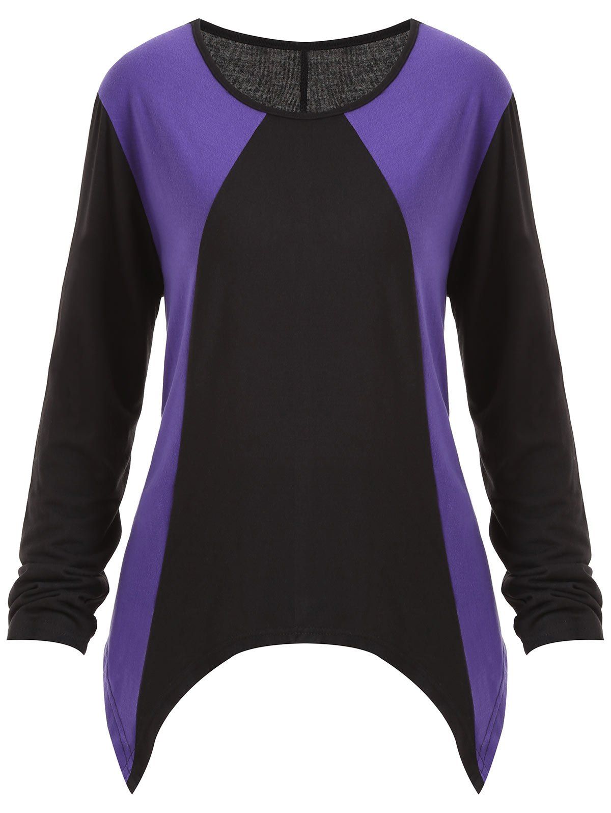 

Handkerchief Two Tone Plus Size T-shirt, Black and purple