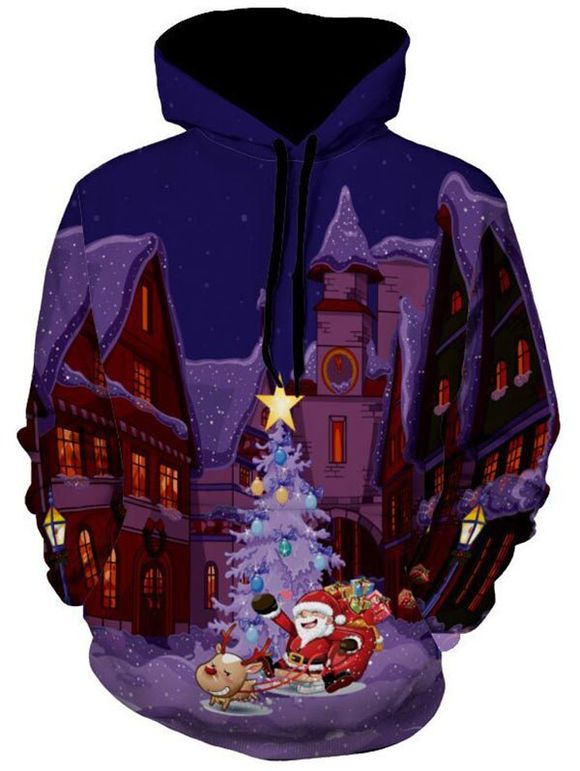 Sweatshirt à Capuche Imprimé Château du Père Noël 3D - multicolore L