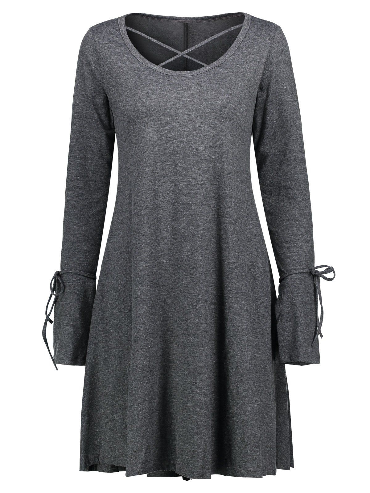 

Long Sleeve Lattice Dress, Gray