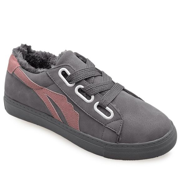 Chaussures de skate à lacets de couleur contrastante en fausse fourrure - Gris 35