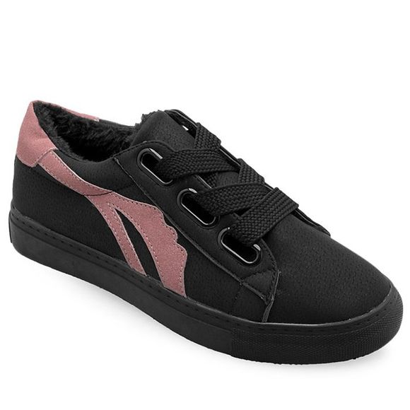 Chaussures de skate à lacets de couleur contrastante en fausse fourrure - Noir 36