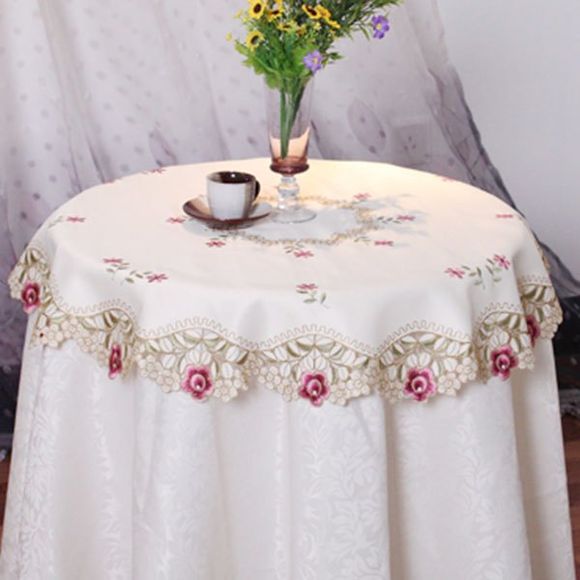 Nappe de Table de Cuisine Ronde en Polyester Jacquard Brodée - Rose Foncé 85*85CM