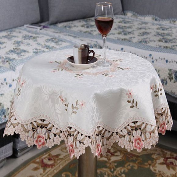 Nappe de Table de Cuisine Ronde en Polyester Jacquard Brodée - Rose 85*85CM