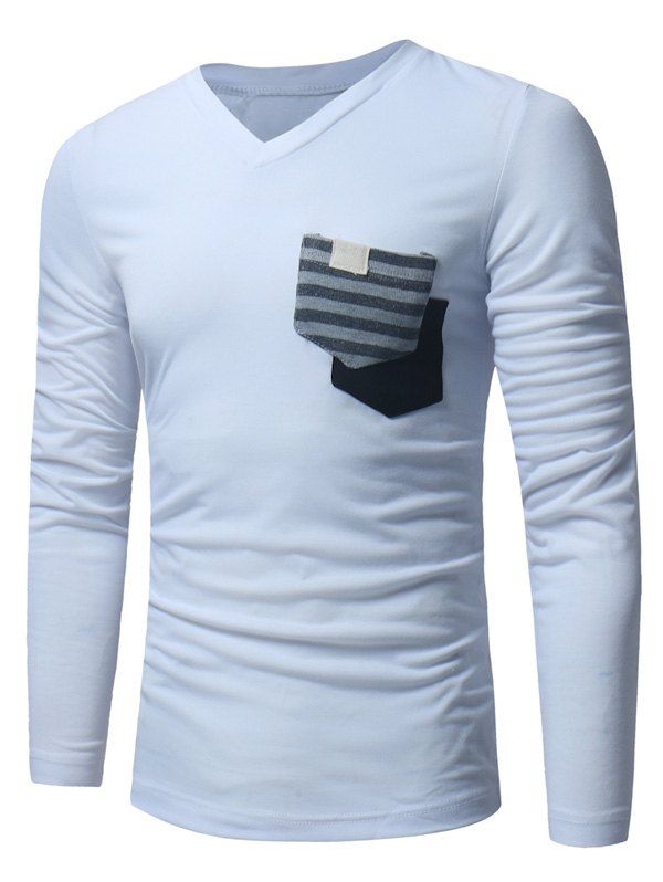 

Long Sleeve Pockets Embellished T-shirt, White