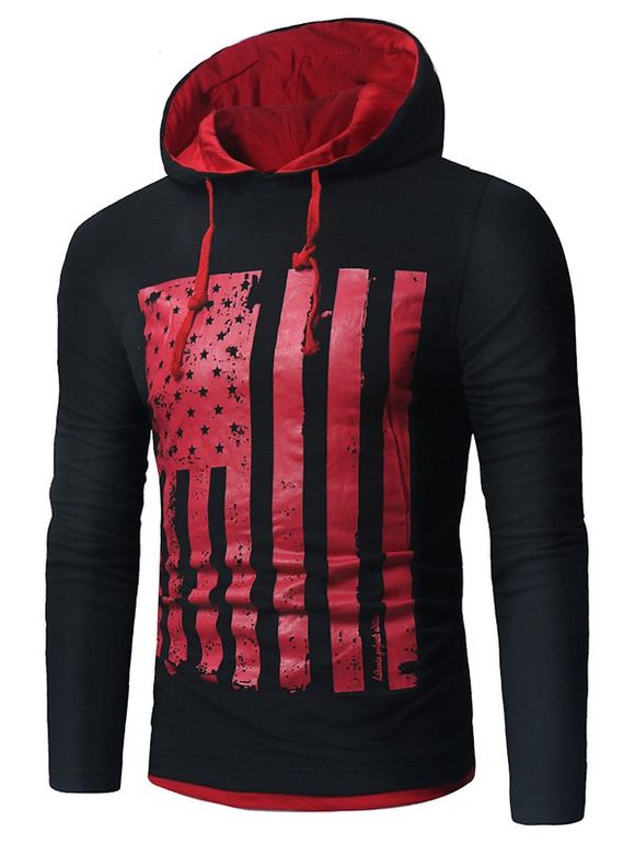 T-shirt Imprimé Drapeau Américain - Rouge et Noir 2XL