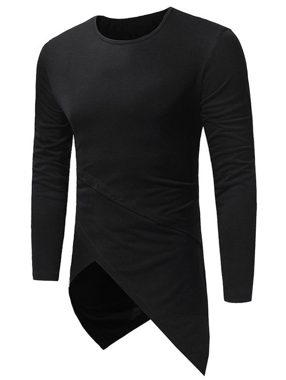 T-shirt Long Asymétrique à Manches Longues - Noir XL