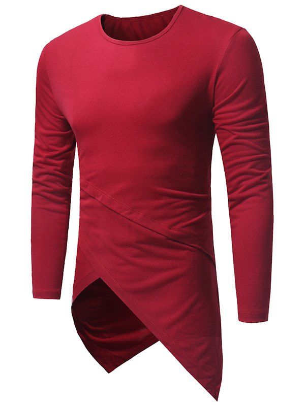 

Longline Long Sleeve Asymmetric T-Shirt, Red