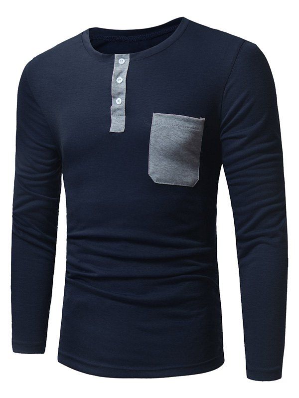 

Pocket Long Sleeve Henley T-Shirt, Cadetblue