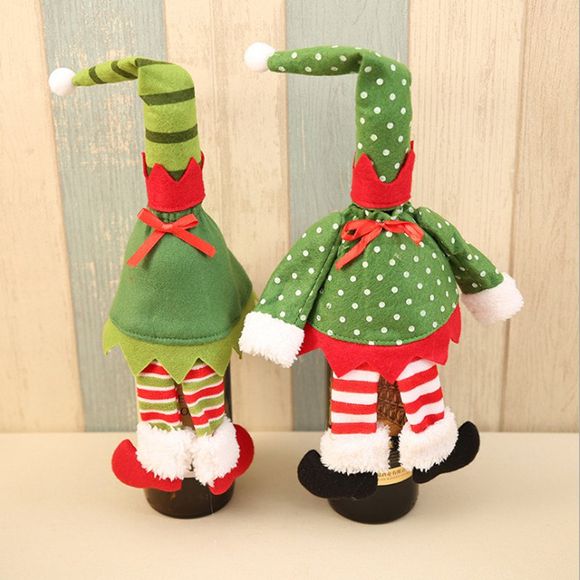 Noël 2 pièces Elf vêtements sacs de couverture de bouteille de vin - Vert 