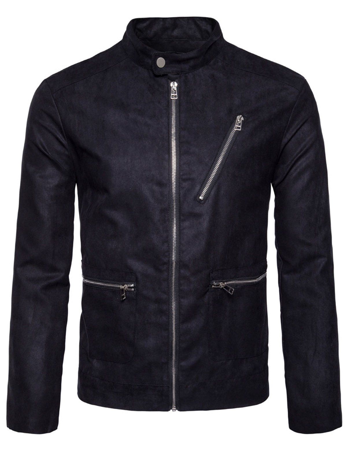 

Slim Fit Zip Up Faux Suede Jacket, Black