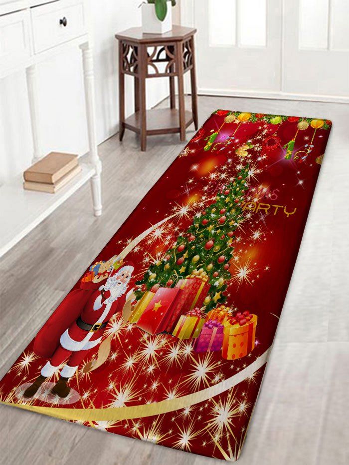 

Christmas Tree Gift Santa Claus Print Skidproof Flannel Bath Mat, Red