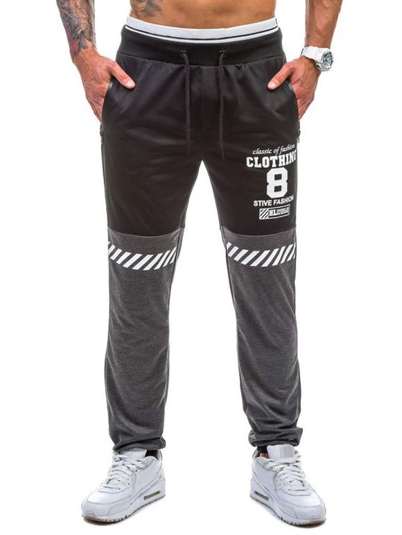 Pantalon de Jogging en Bloc de Couleur Graphique Imprimé - Noir L