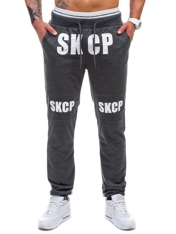 Pantalon de Jogging Graphique Imprimé à Pieds de Poutre - gris foncé XL