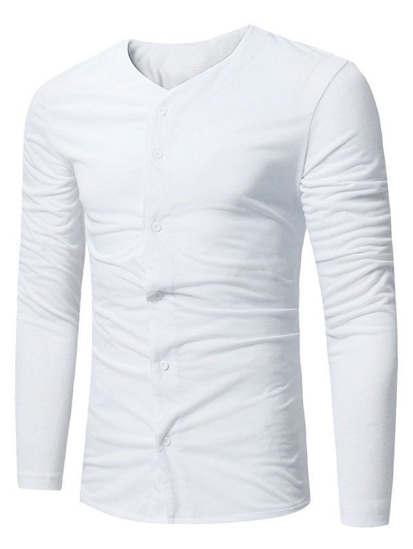 

V Neck Button Up T-shirt, White
