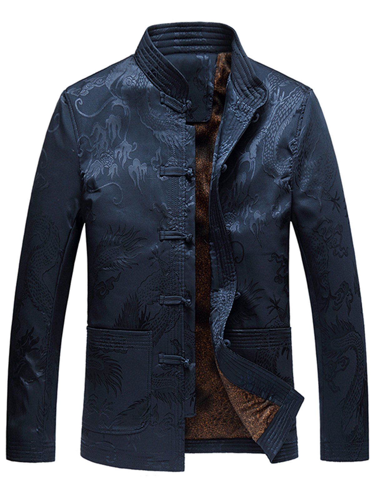 

Dragon Print Frog Button Chinese Tang Jacket, Blue