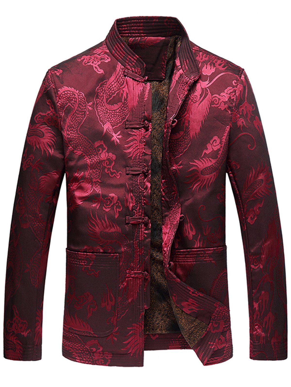 

Dragon Print Frog Button Chinese Tang Jacket, Red