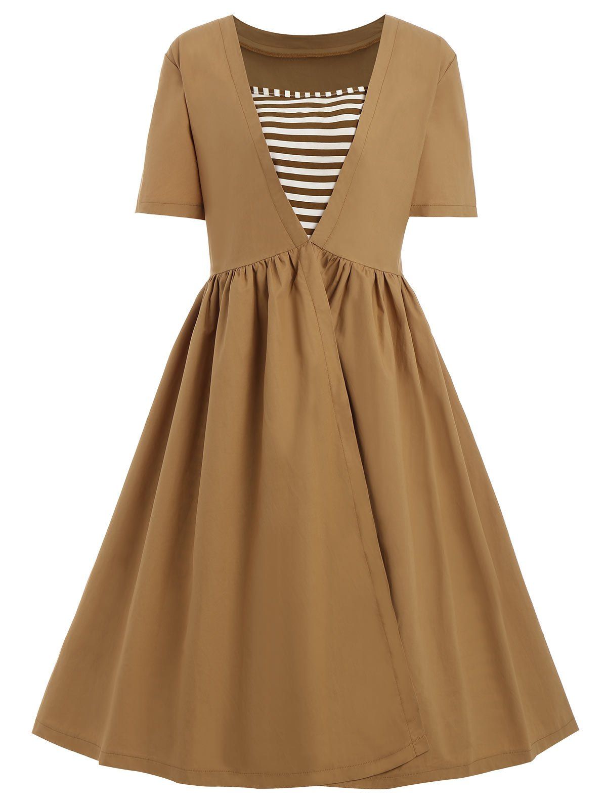 

Plus Size Vintage Striped Square Neck Dress, Earthy