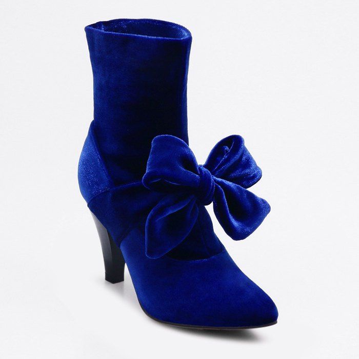 

Bow Cone Heel Pointed Toe Boots, Blue