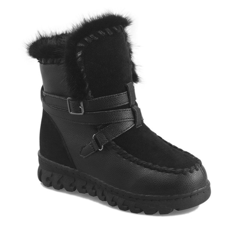 

Buckle Strap Accent Faux Fur Ankle Boots, Black