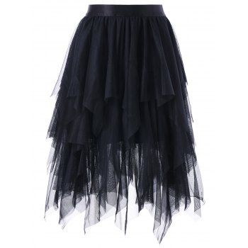 [41% OFF] 2022 Asymmetrical Layered Tulle Skirt In BLACK | DressLily