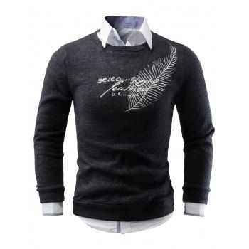 

Crew Neck Feather Embroidered Sweater, Black
