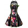 Robe Pin-Up Dos-Nu à Imprimé Floral Style Vintage - Noir S