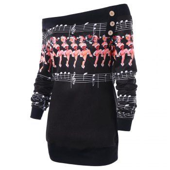 

Dancer Print Off The Shoulder Tunic Sweatshirt, Black