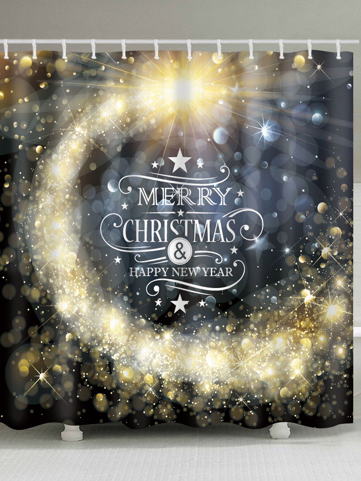 

Merry Christmas Star Print Waterproof Bathroom Shower Curtain, Colormix