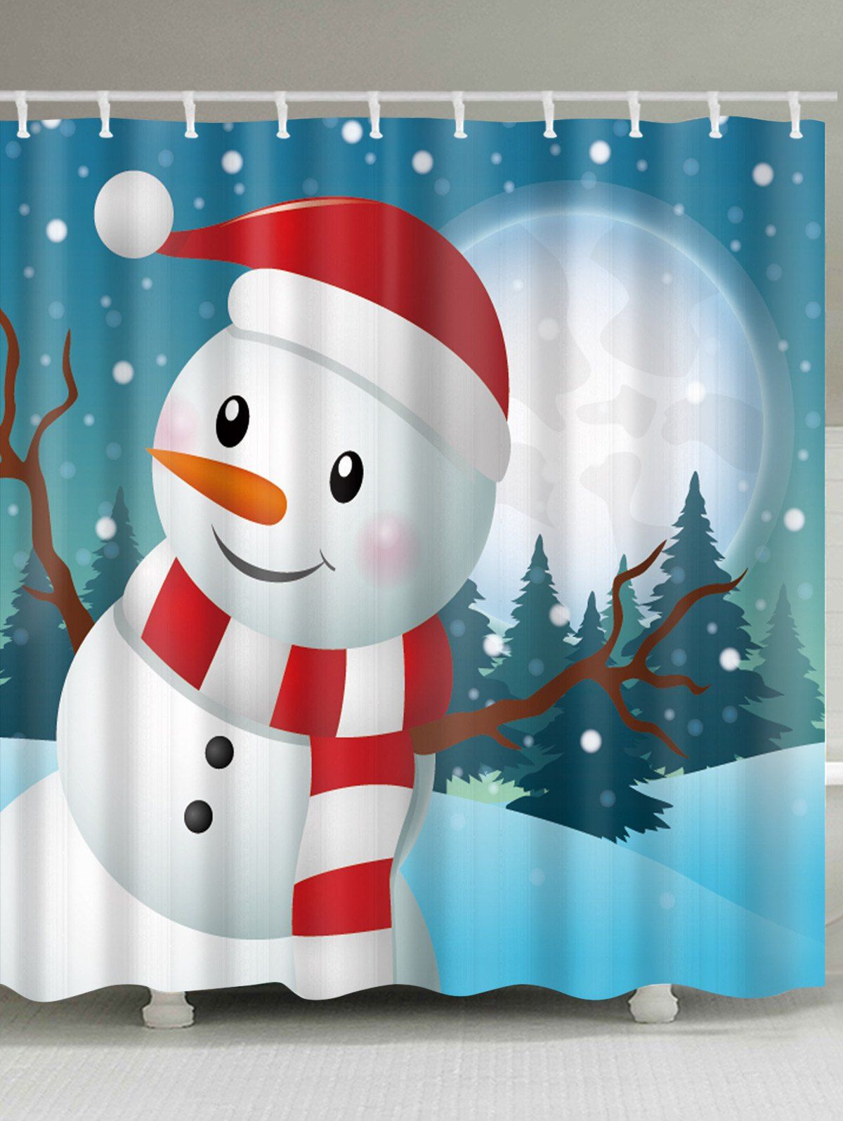 

Christmas Moon Snowman Print Waterproof Fabric Shower Curtain, Colormix