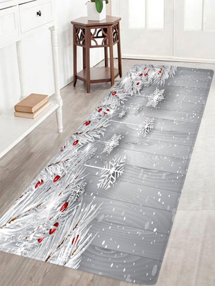 

Christmas Snowflake Print Flannel Skidproof Bath Rug, Silver gray