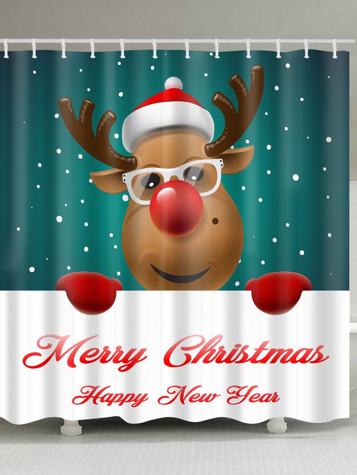 

Christmas Deer Greetings Print Waterproof Fabric Shower Curtain, Colormix