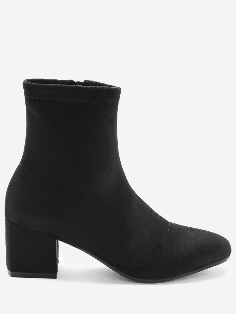

Faux Suede Square Toe Ankle Boots, Black