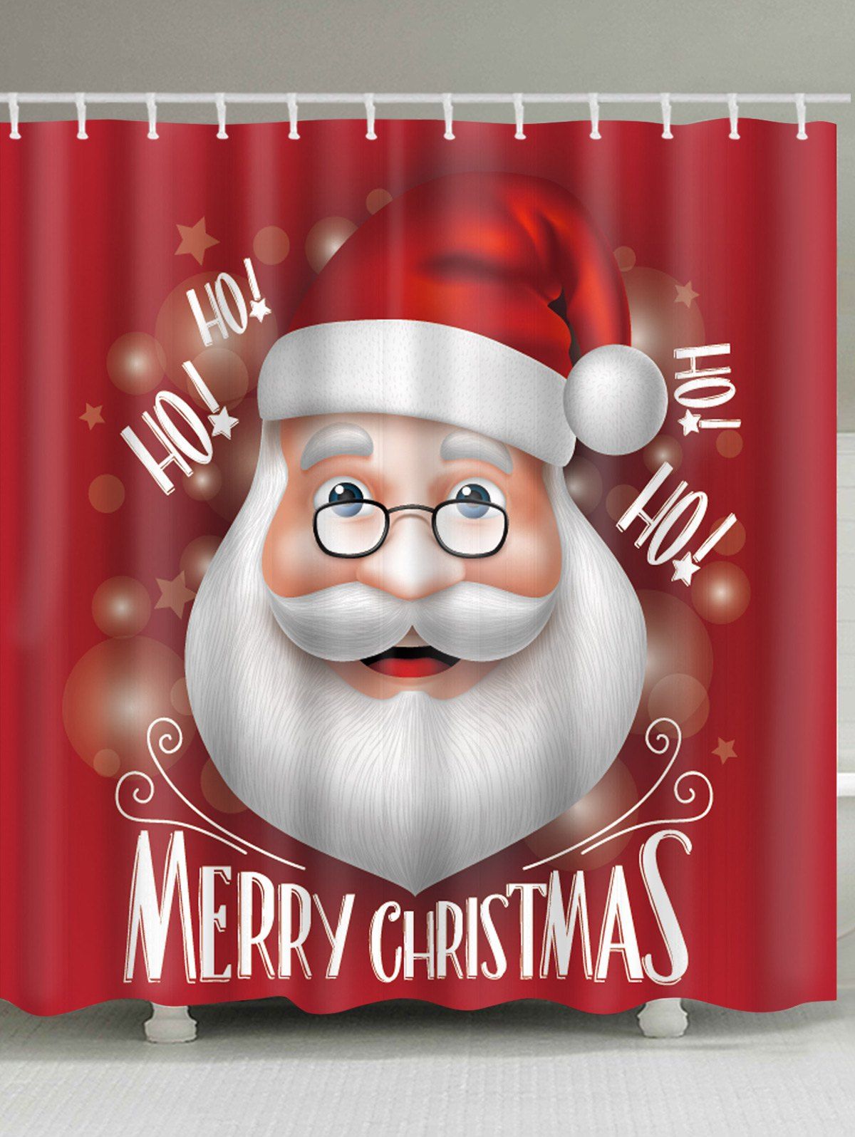 

Christmas Santa Letters Print Waterproof Fabric Shower Curtain, Red